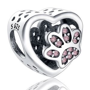 925 Sterling Silver Pink Paw Charm
